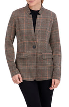 Inverted Collar Plaid One Button Unlined Blazer