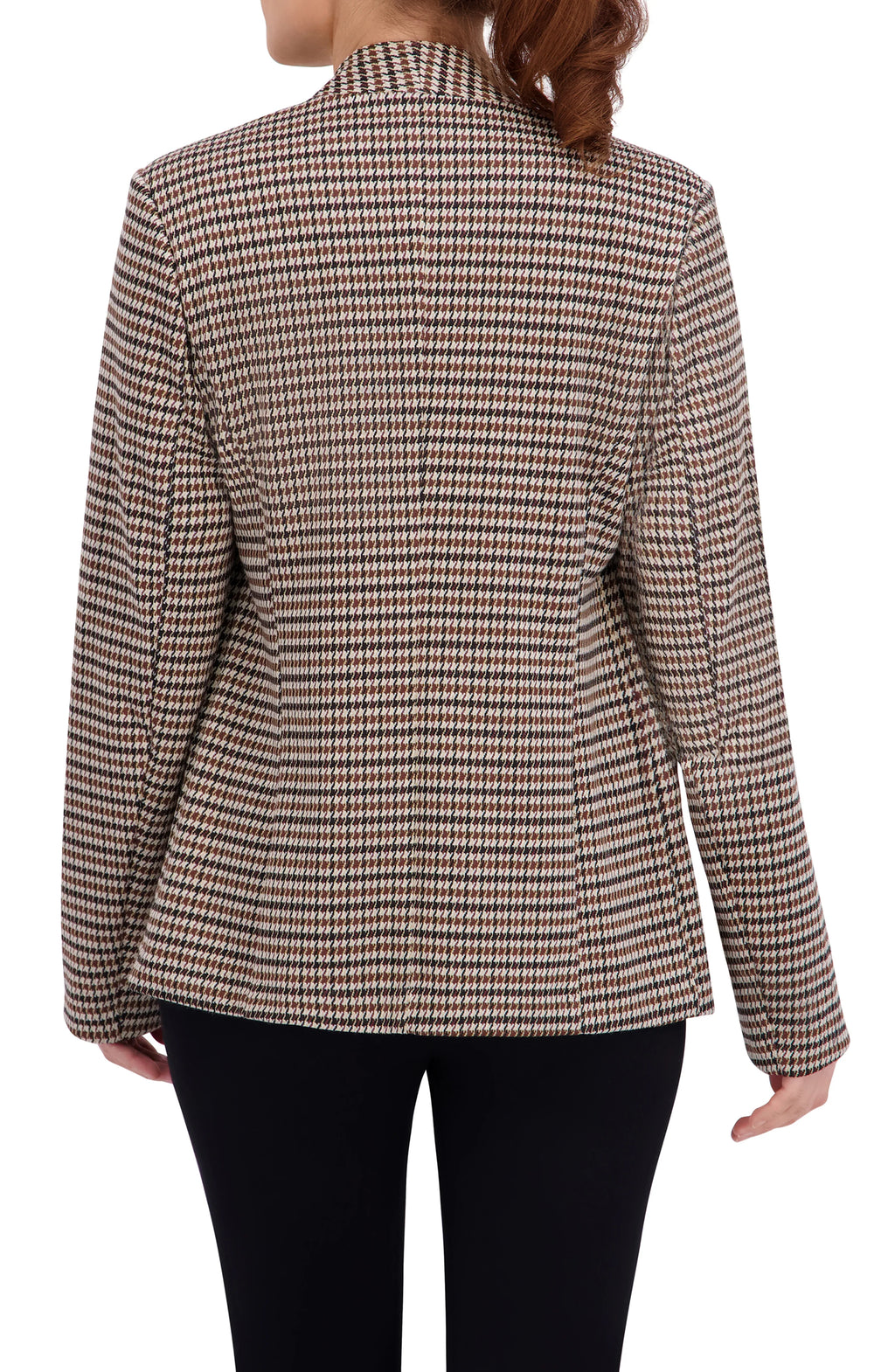 Collarless Open Front Menswear Plaid Unlined Blazer