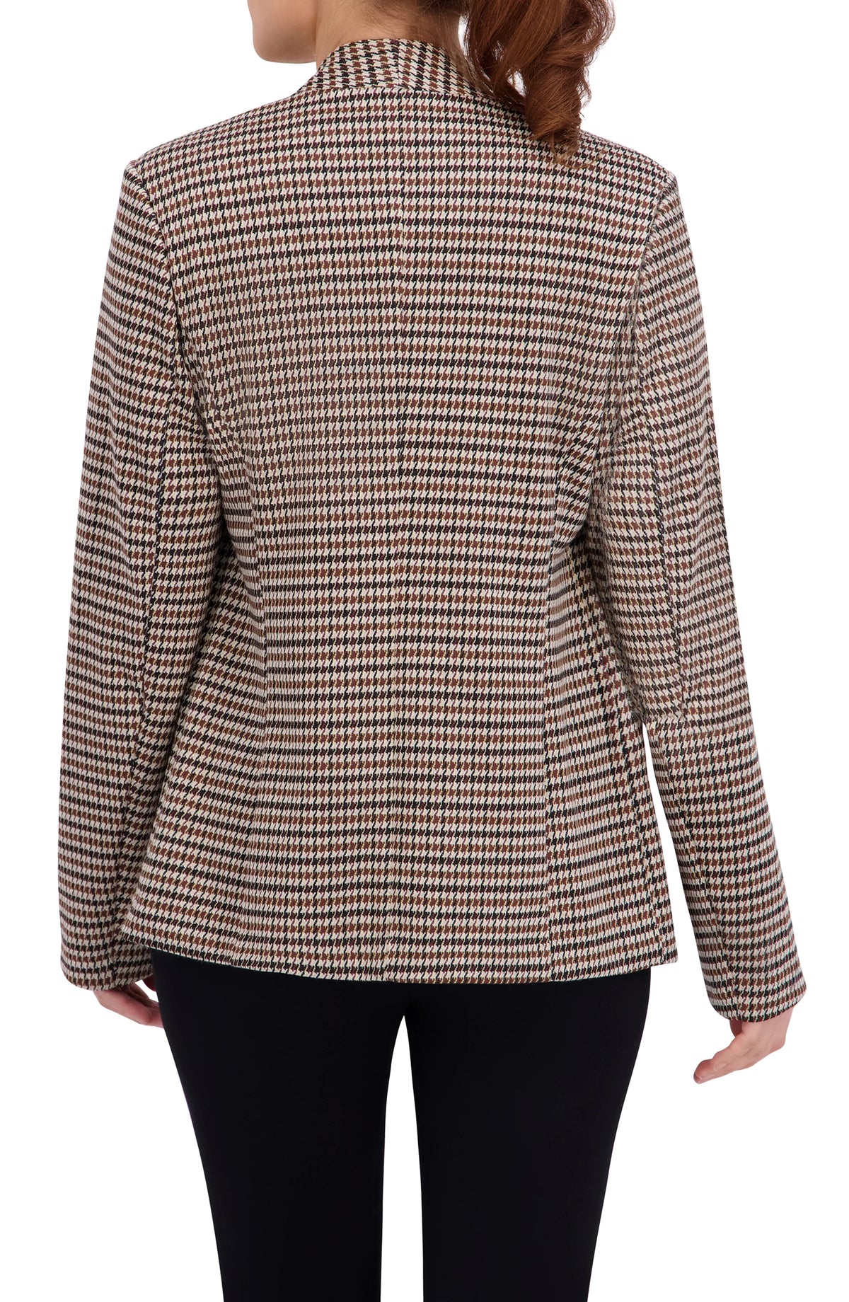 Collarless Open Front Menswear Plaid Unlined Blazer