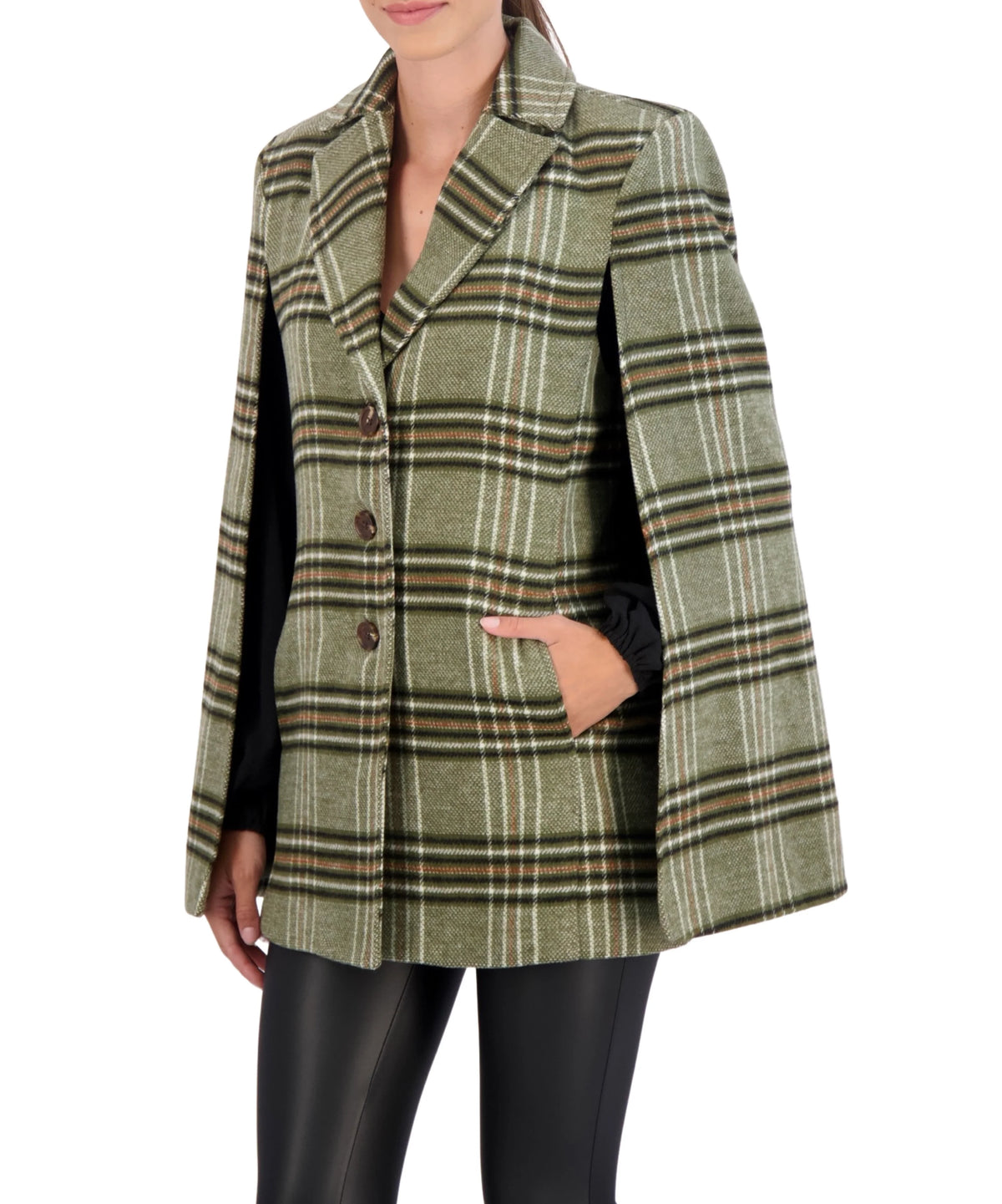 Vegan Cashmere Plaid Cape Jacket