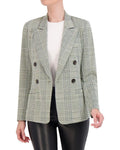 Double Breasted Plaid Knit Unlined Blazer