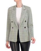 Double Breasted Plaid Knit Unlined Blazer