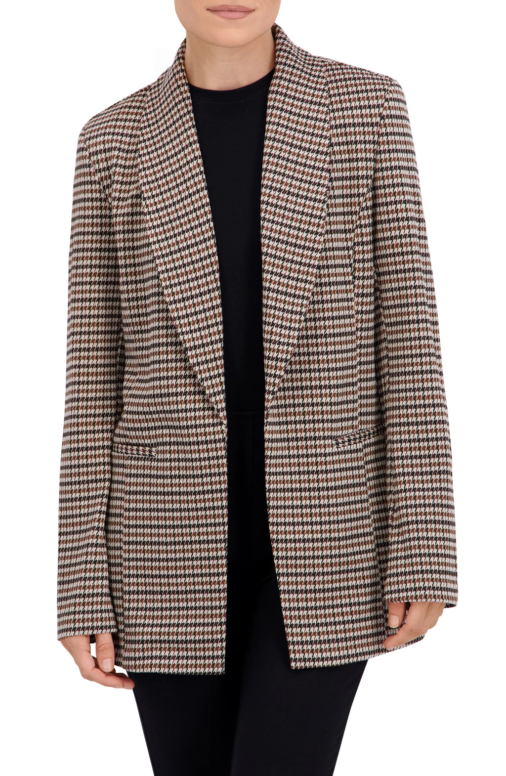 Shawl Collar Plaid Knit Unlined Blazer