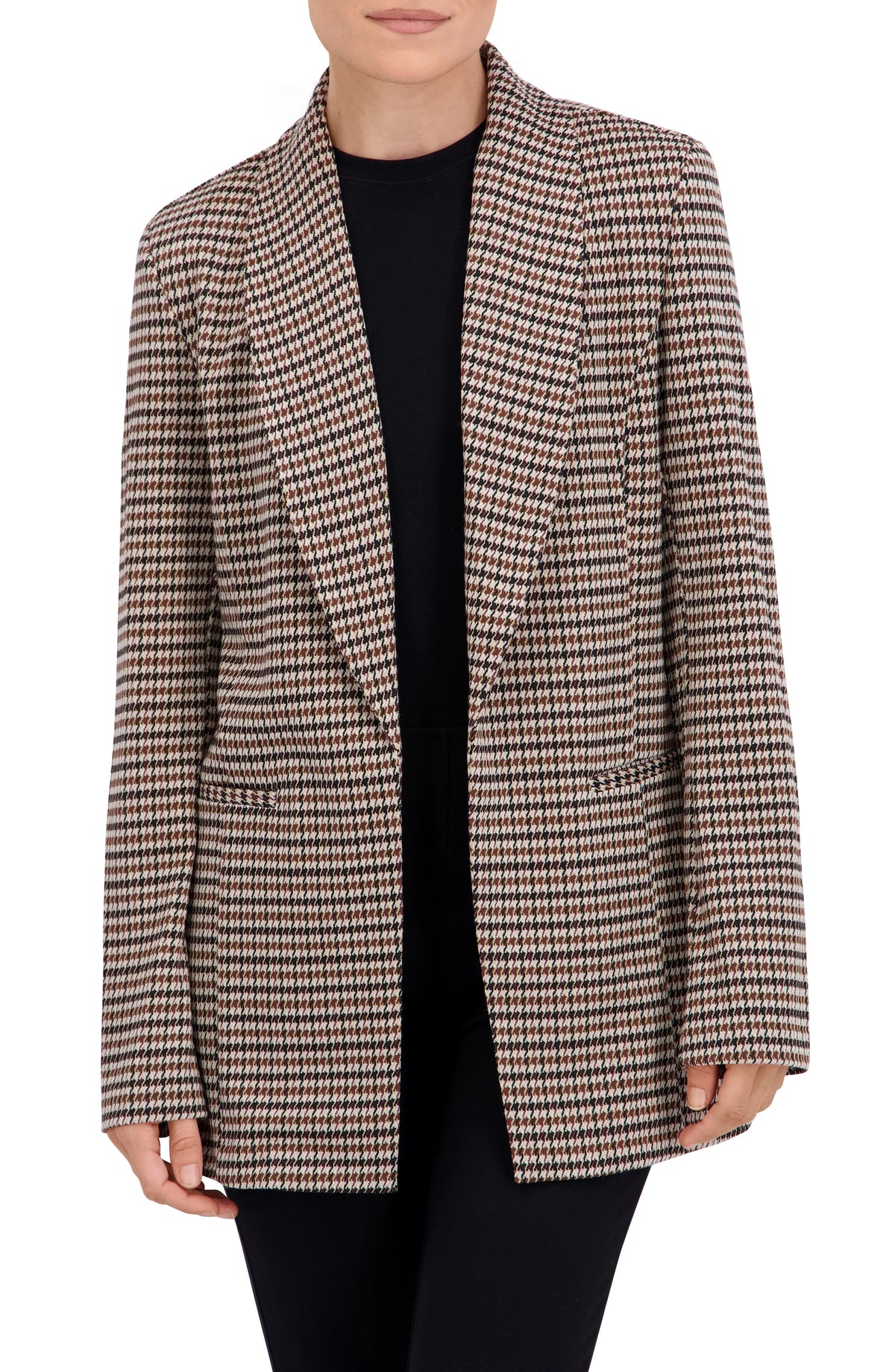 Shawl Collar Plaid Knit Unlined Blazer