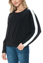 Modal Scuba Knit Crew Neck w Stripe Sleeve