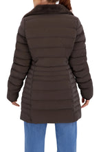 Quilted Carbon Puffer Stadium Coat w Faux Fur Collar