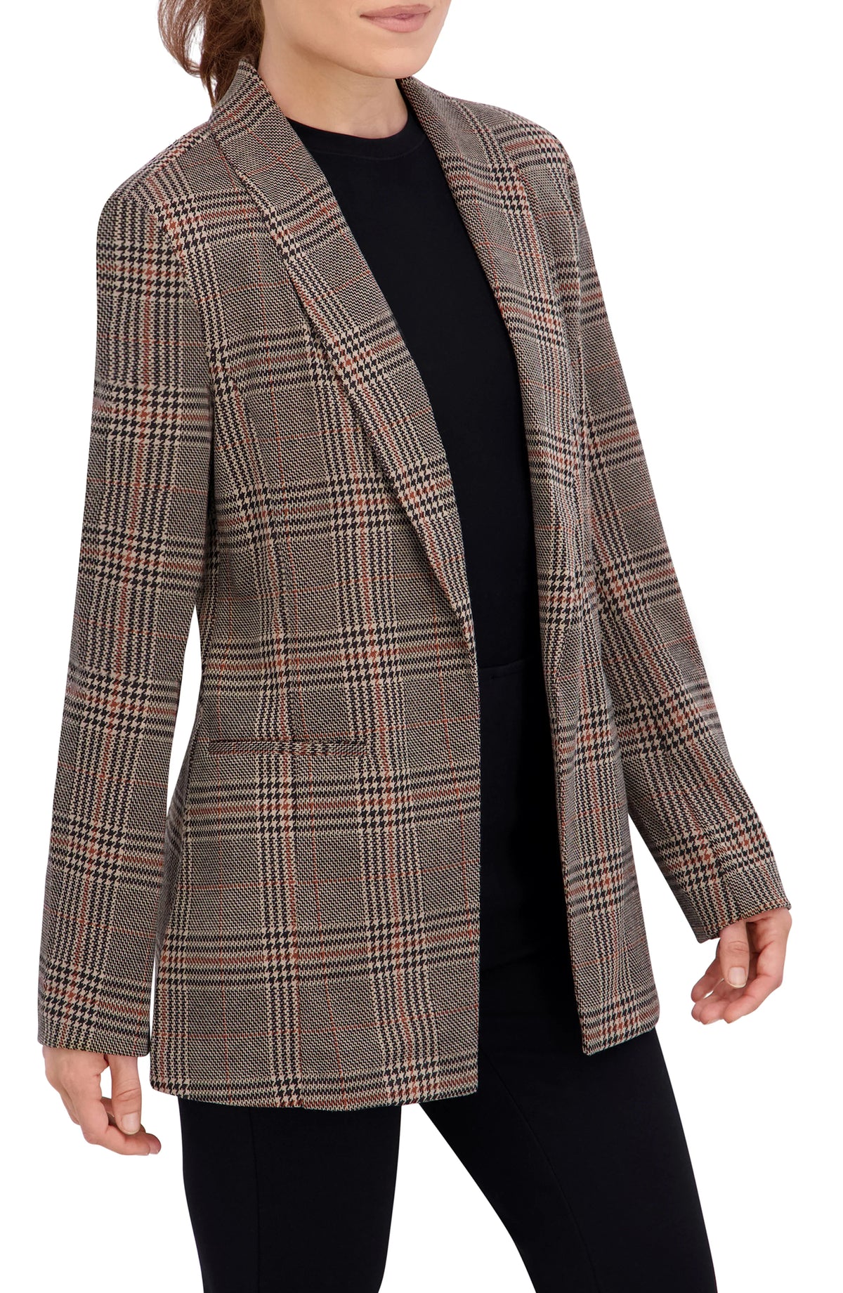 Shawl Collar Plaid Knit Unlined Blazer