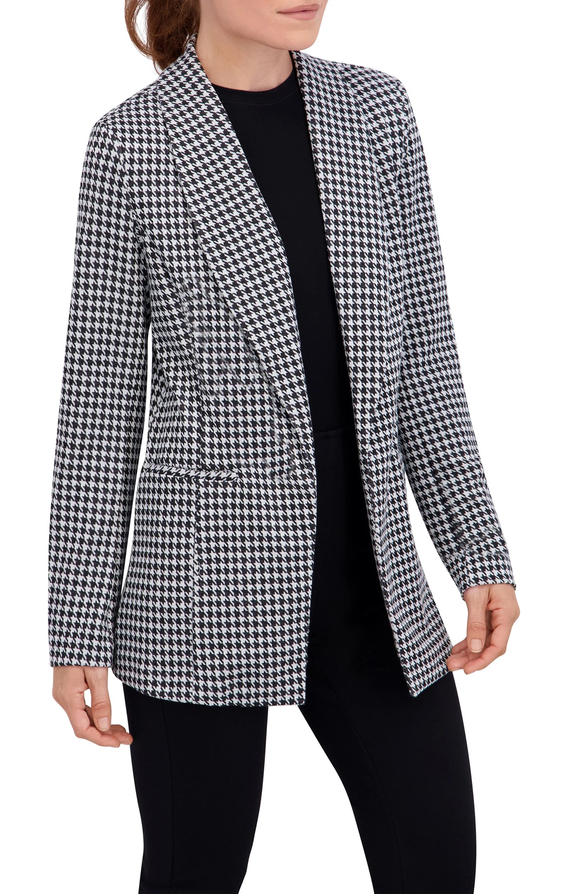 Shawl Collar Plaid Knit Unlined Blazer
