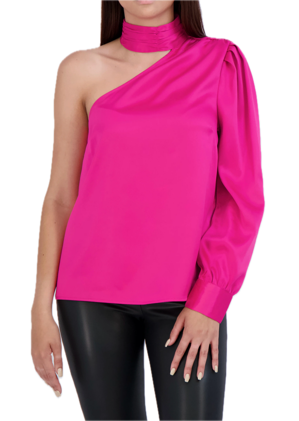 One Shoulder Puff Sleeve Satin Top