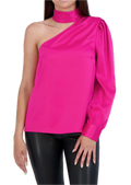 One Shoulder Puff Sleeve Satin Top