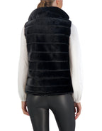 Carbon Puffer Vest Reversible to Grooved Faux Fur