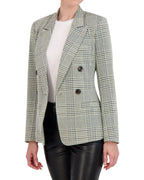 Double Breasted Plaid Knit Unlined Blazer