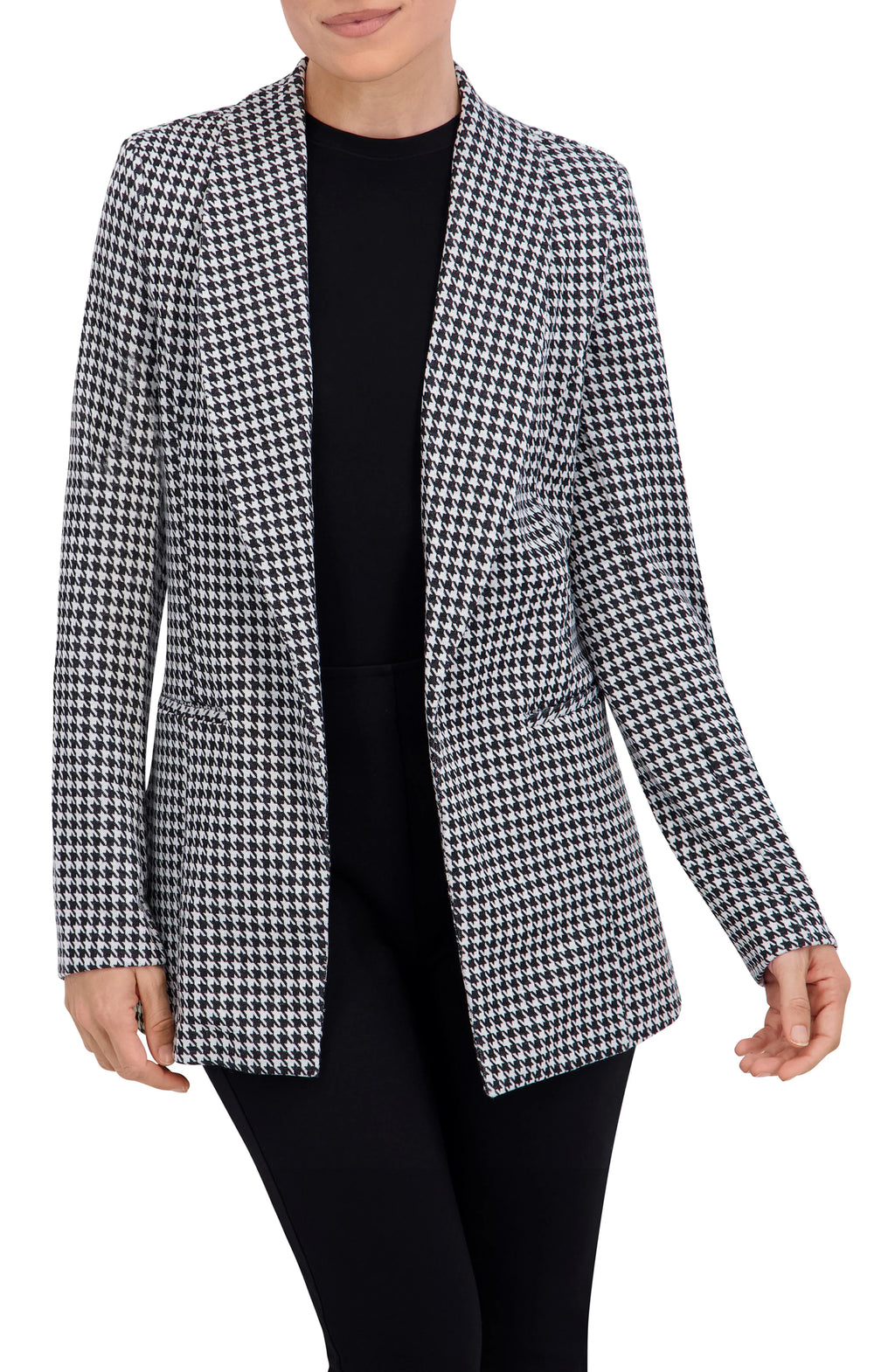 Shawl Collar Plaid Knit Unlined Blazer