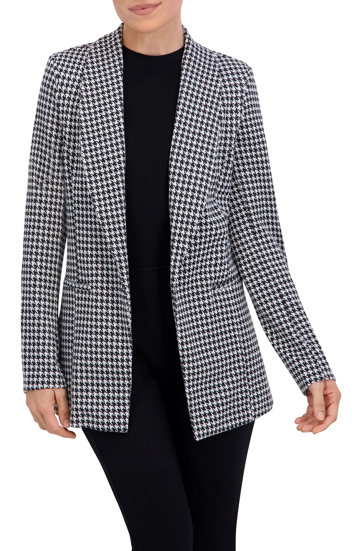 Shawl Collar Plaid Knit Unlined Blazer