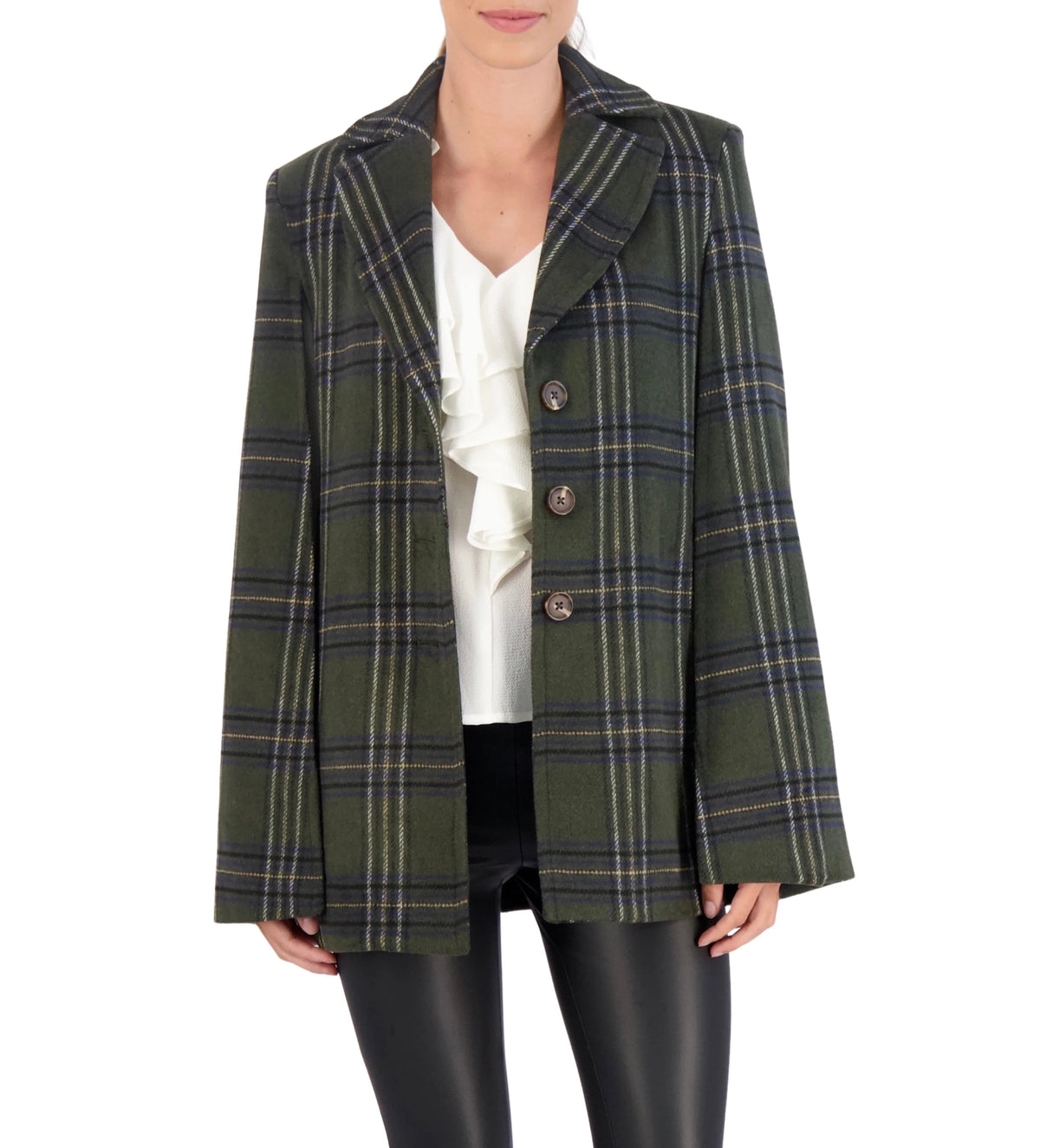 Vegan Cashmere Plaid Cape Jacket