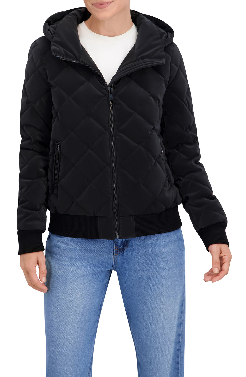 Quilted Carbon Puffer Bomber Jacket