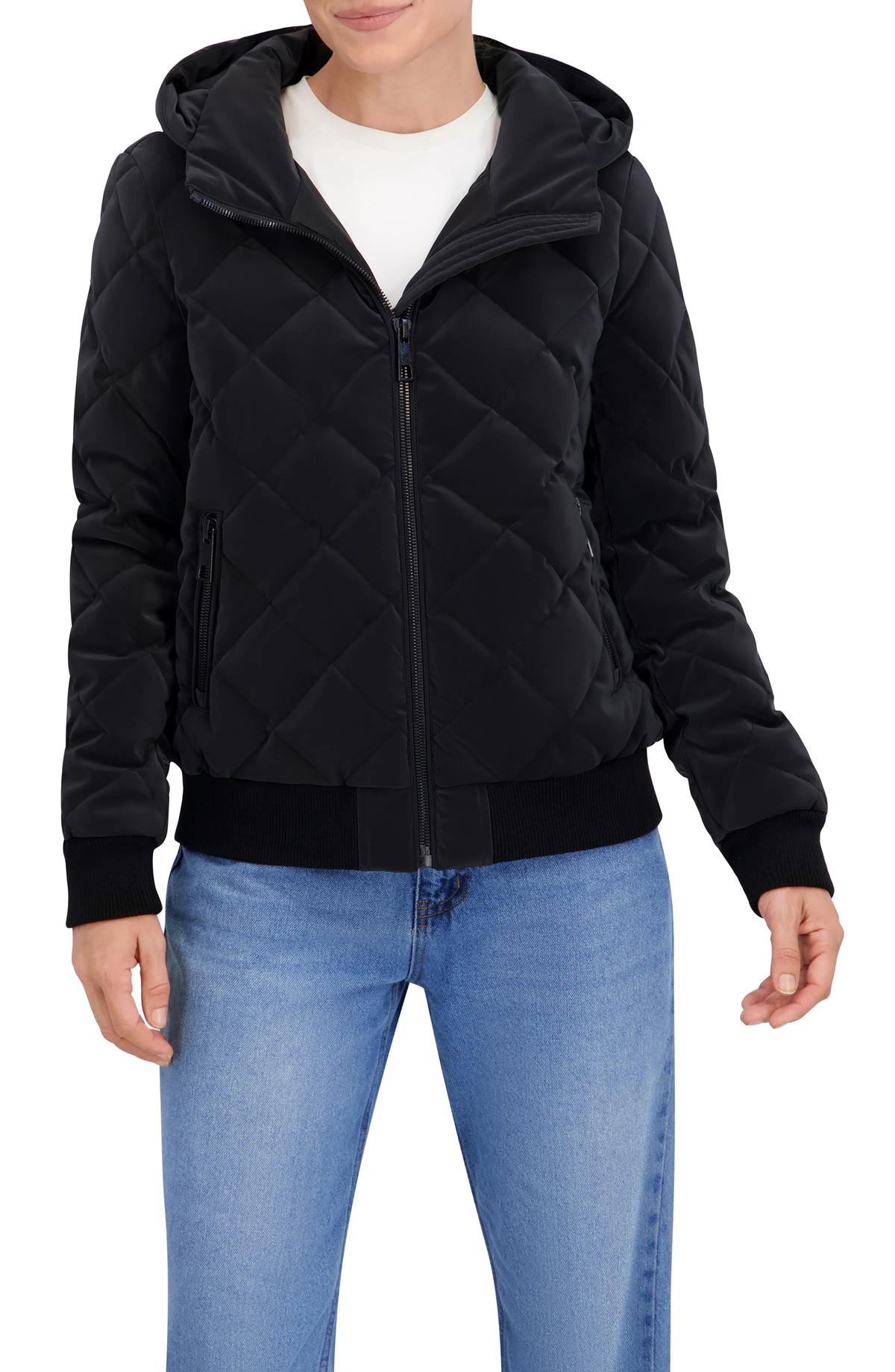 Quilted Carbon Puffer Bomber Jacket