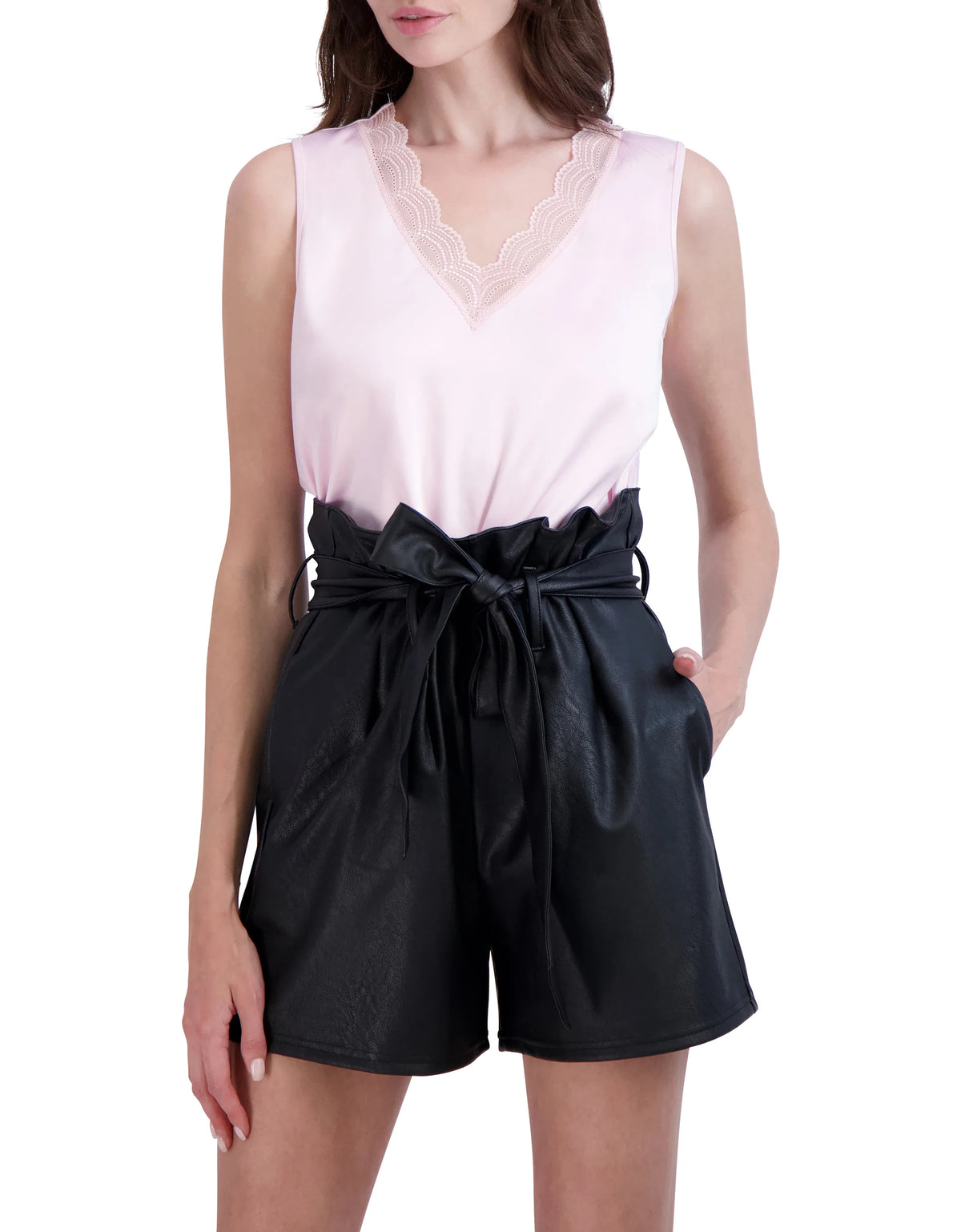Satin V Neck with Lace Trim
