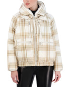 Cropped Plaid Utility Puffer