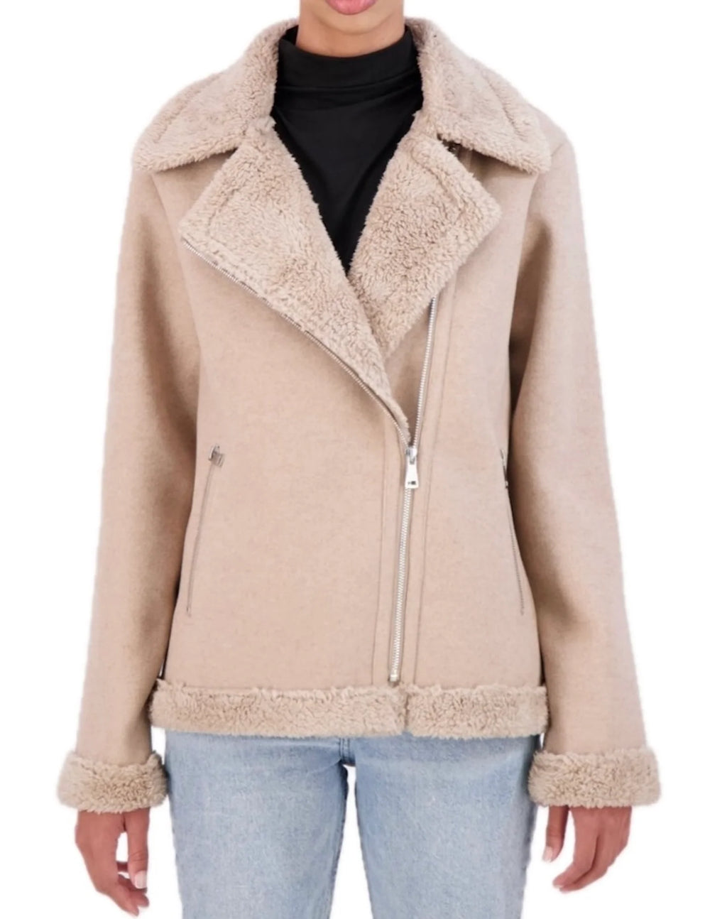 Vegan Cashmere faux shearling boyfriend moto