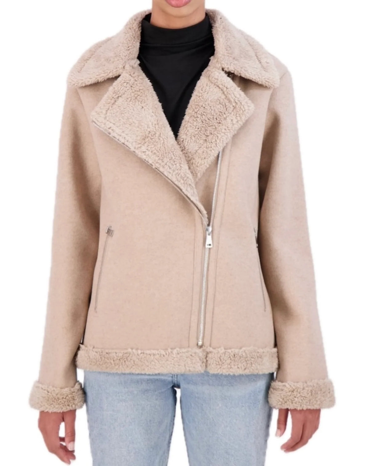 Vegan Cashmere faux shearling boyfriend moto