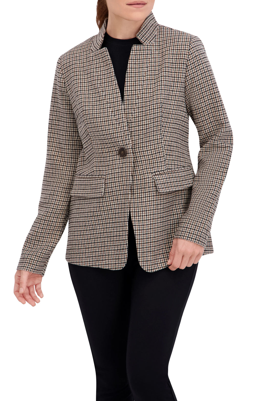Inverted Collar Plaid One Button Unlined Blazer